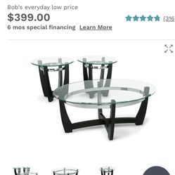 Bobs Glass Coffee And End Table Set