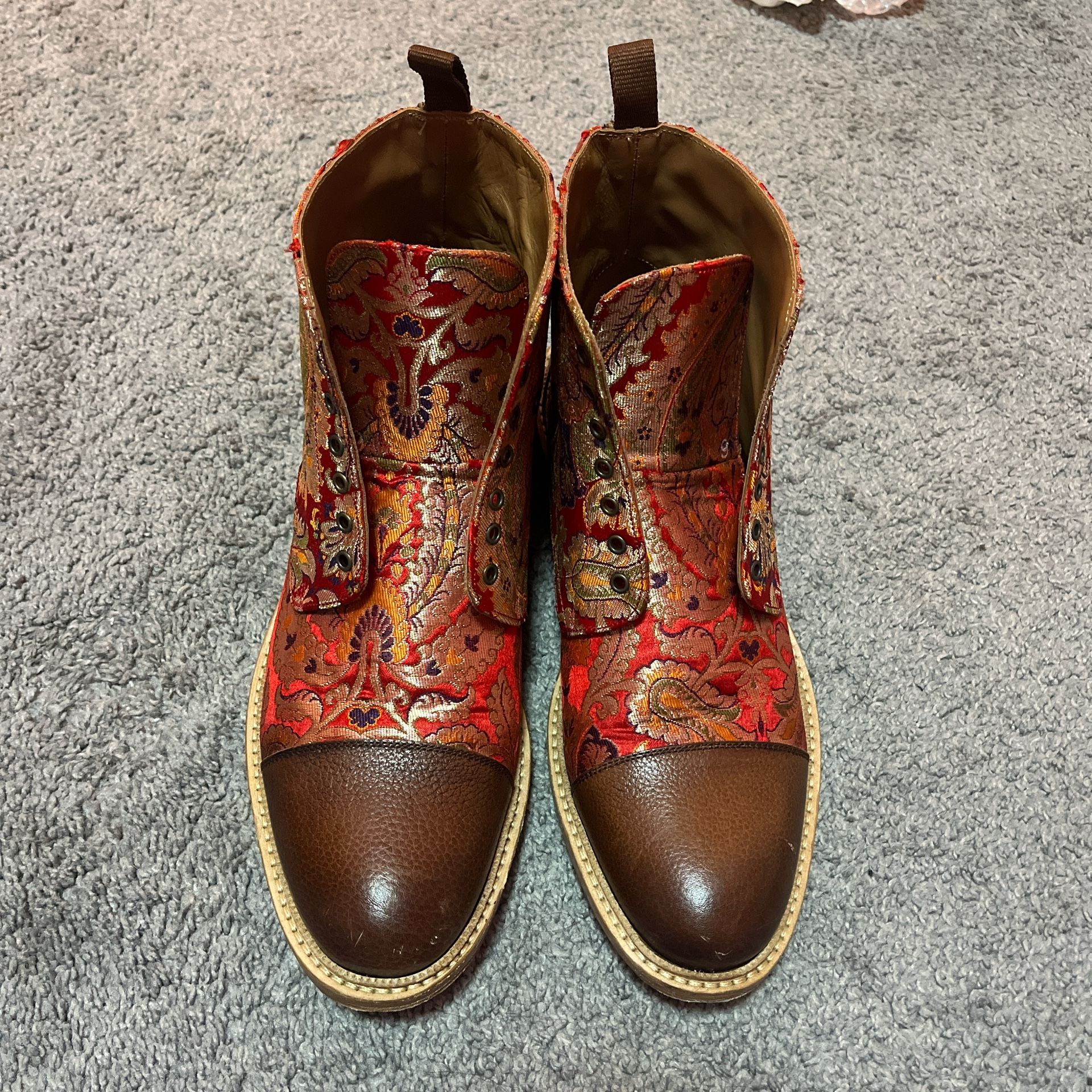 Taft Jack In Red Paisley Ankle Boots