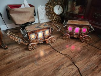 2 Vintage Lighted Wooden Stagecoaches