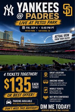 Padres vs Yankees- Friday, September 4- PARTY AT THE PARK
