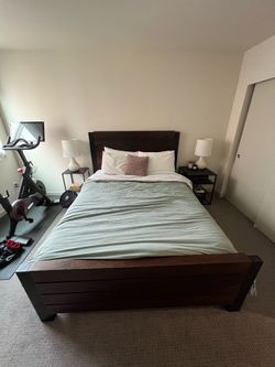 Crate & Barrel solid wood queen bed frame