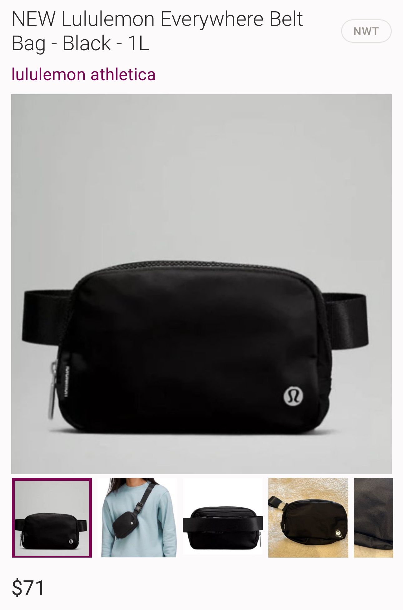 NEW Lululemon Everywhere Belt Bag - Black - 1L lululemon athletica