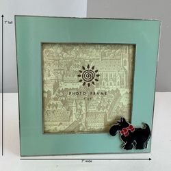 Small Turquoise Glass Photo Frame for a 5x5 Photo with Attached Scottie Dog 