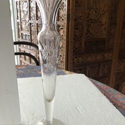 Vintage Floral Etched Clear Glass Pedestal Footed Bud one flower Vase Height10 1/4".