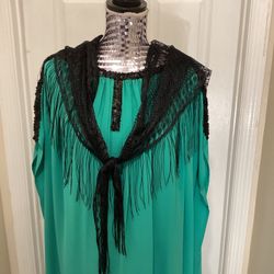 Green Dress and Black Shawl