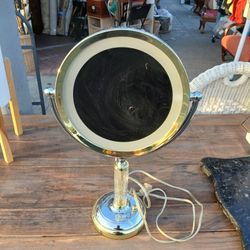 1970s Brass & Chrome Florescence Magnifying Vanity/Jewelry Mirror