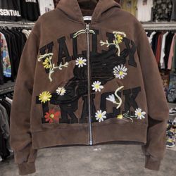 VALE FOREVER HARMONY GARDEN ZIP UP HOODIE BROWN 