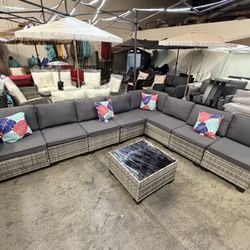 New 9 Pieces Outdoor Wicker Patio Furniture Set Sectional Sofa ottoman
