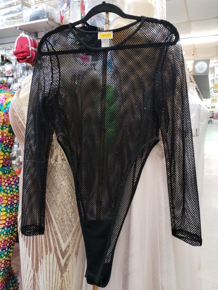 Plus Size Fishnet See Through Black Bodysuit