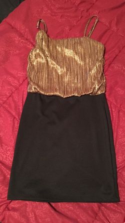 Metallic gold and black spaghetti strap mini dress