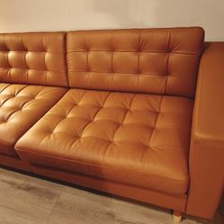 IKEA MORABO Genuine Leather Sofa – Like New, Golden Brown
