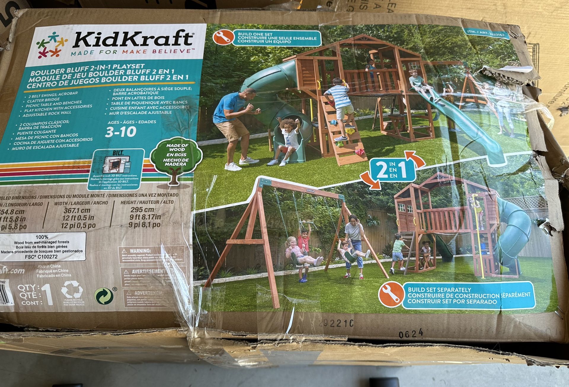 Brand New in Box Swingset KidKraft Boulder Bluff Playset 2 in 1 Wooden Swing Set