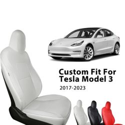 Custom White Leather Seat Cover For Tesla Model 3