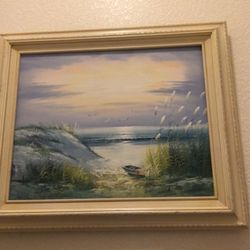 Original Oil On Canvas Beach At Sunset By King