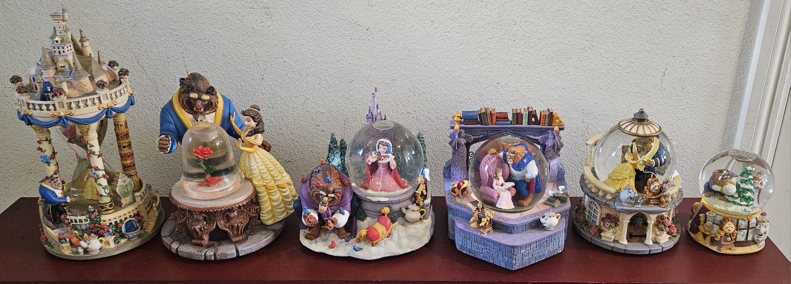 (6) Vintage Disney Beauty and the Beast Snowglobe Music Boxes