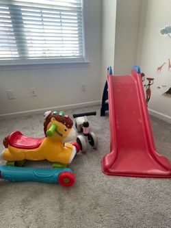 Kids Toys Bundle – 2-in-1 Rocking Horse & Ride-On Walker, Balance Bike, and Slide