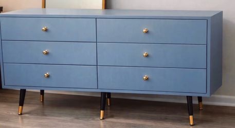 Blue 6-Drawer Mid-Century Modern Dresser