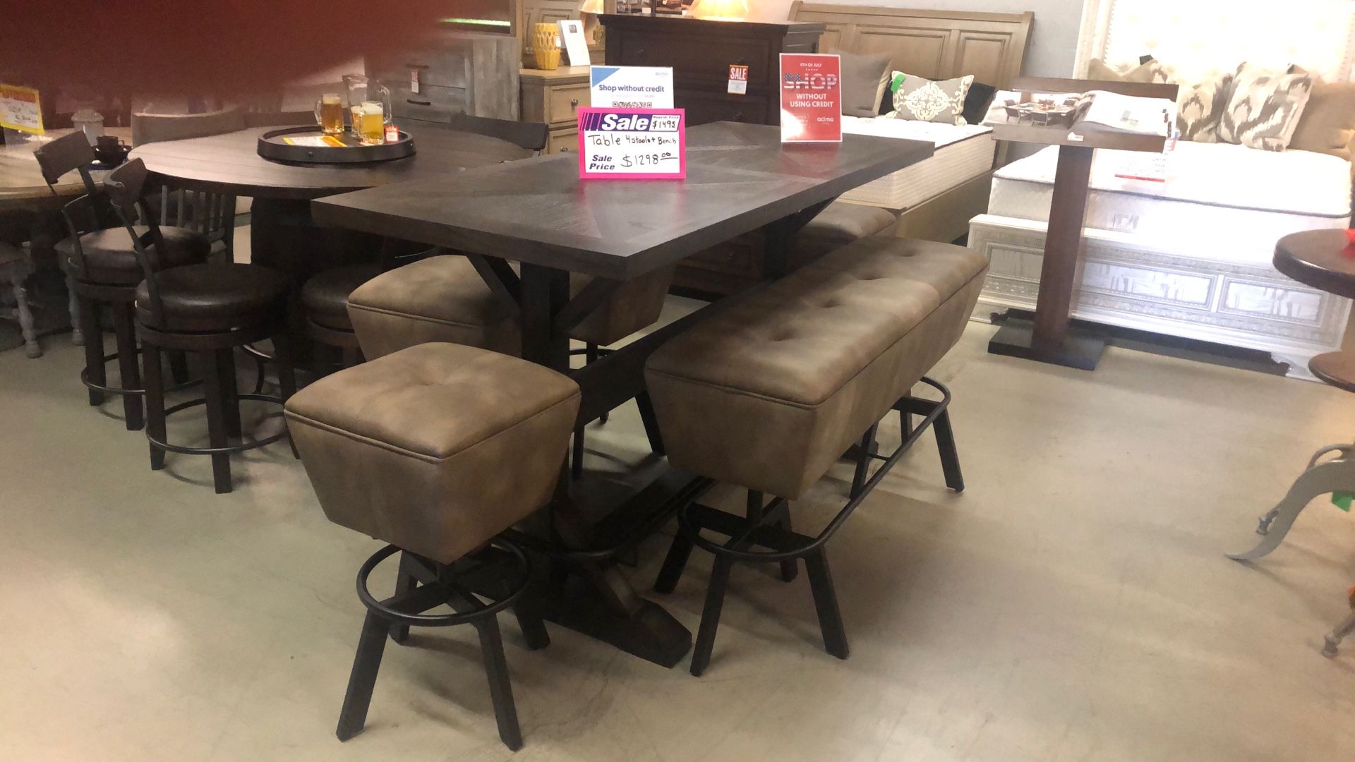 BAR HEIGHT TABLE + 4 STOOLS&BENCH