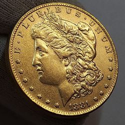OLD NOVELTY 22k. GOLD PLATED OVER SILVER US MORGAN ONE DOLLAR **26GR**1881CC**