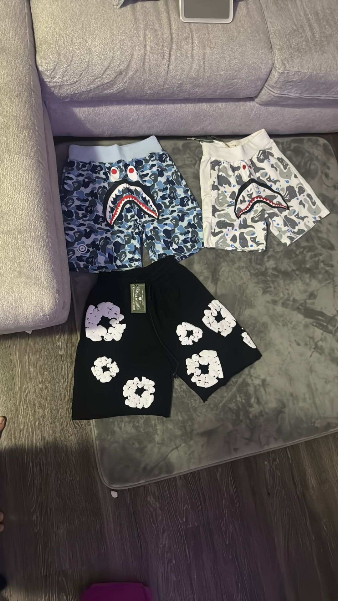 Bape And Denim Tear Shorts