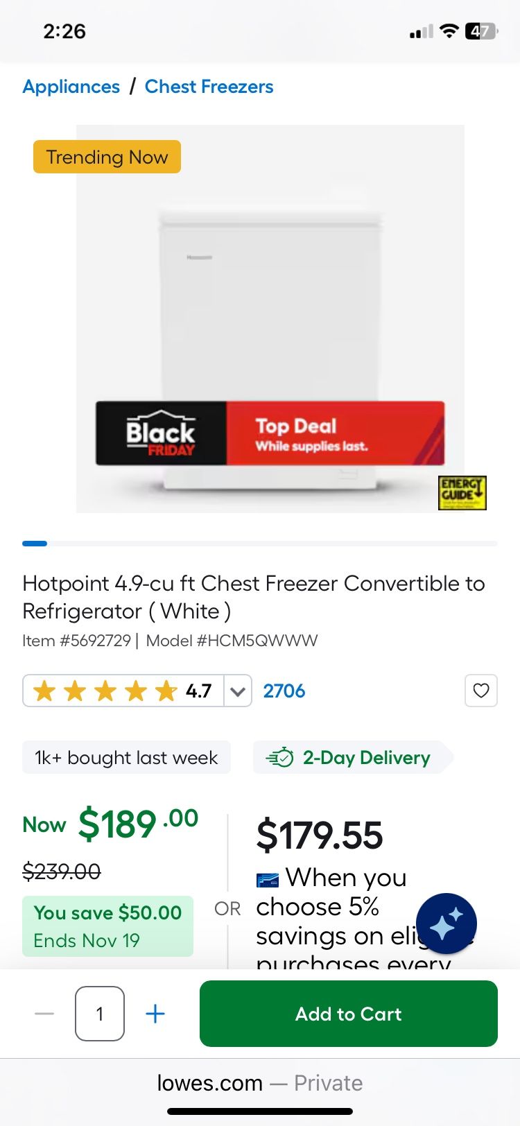 Hotpoint Stand Up Freezer