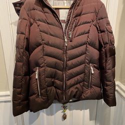 Ladies Large Eddie Bauer Brown Goose Down Parka with Hood