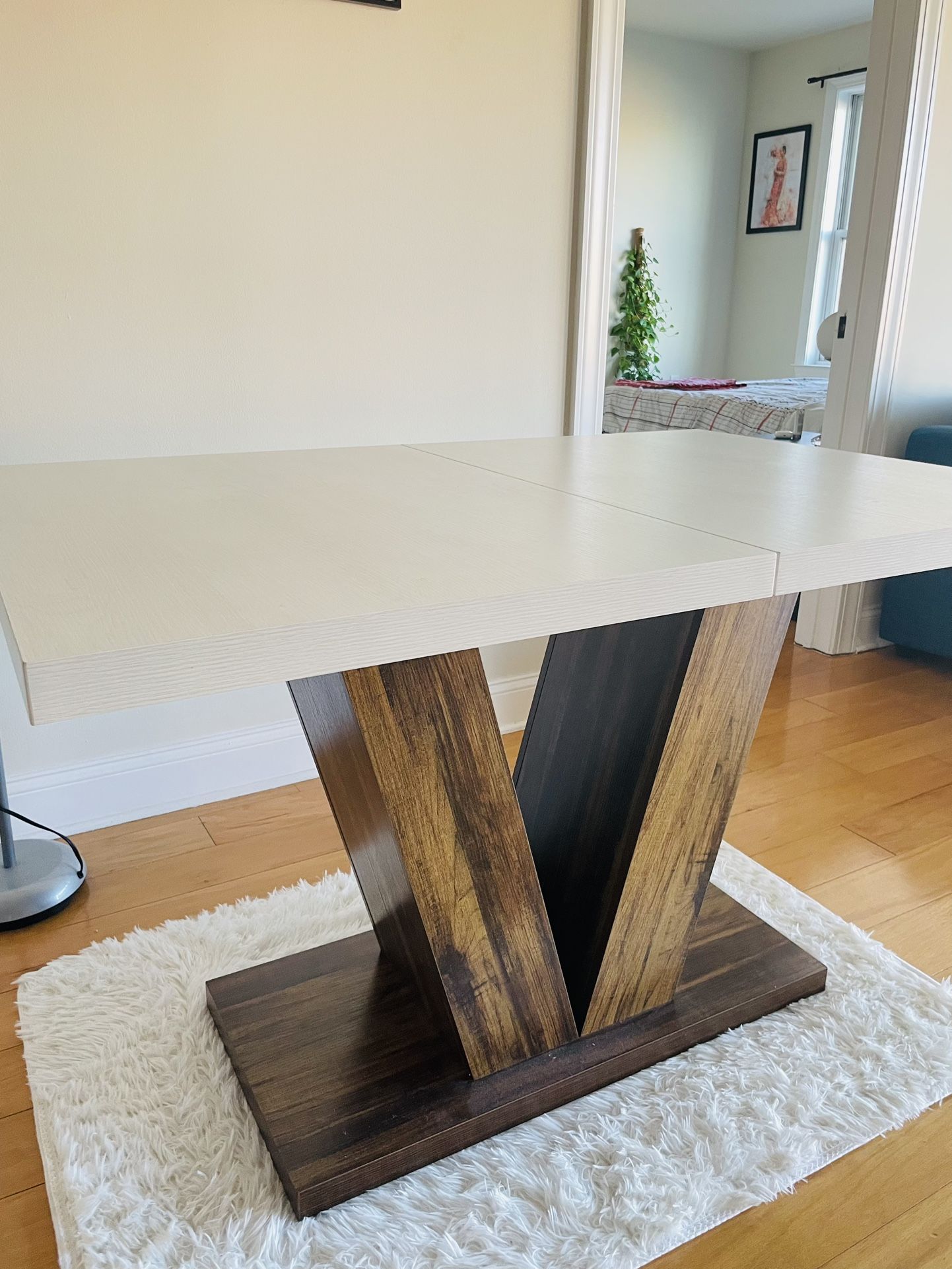 White & Brown Wooden Dining Table for 4