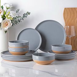 12pc Ceramic Plates and Bowls Set