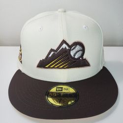 Rockies New Era 59FIFTY Hat Chrome & Brown Yellow Bottom 7 1/2