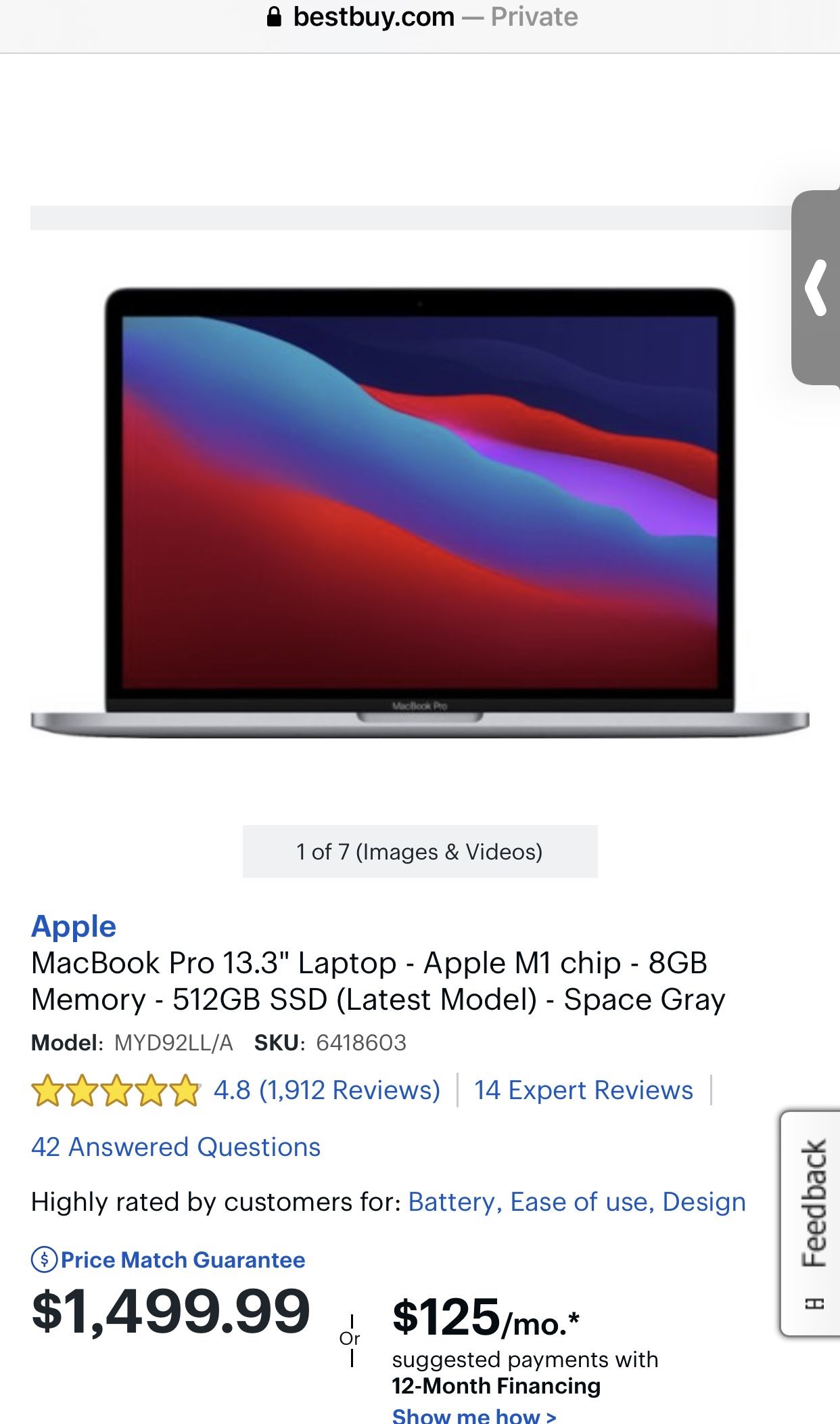 MacBook Pro 13.3" Laptop - Apple M1 chip - 8GB Memory - 512GB SSD (Latest Model) - Space Gray