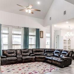 7 Seater Leather Power Recliner Sofa Great Color 