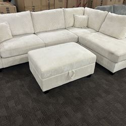 Black Friday Sale! Cream Comfy Sectional w/ Storage Ottoman 