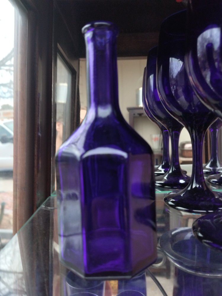 Wheaton Cobalt Blue Glass Bottle Vase Vintage Antique 