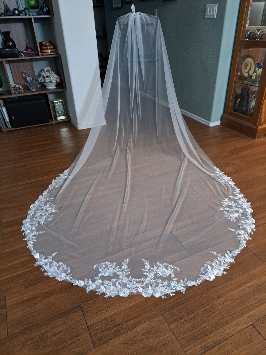 Beautiful cathedral length wedding veil with floral applique