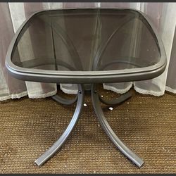 StyleWell 18” Square Steel Outdoor Patio Deck Side Table with Smoked Glass Top