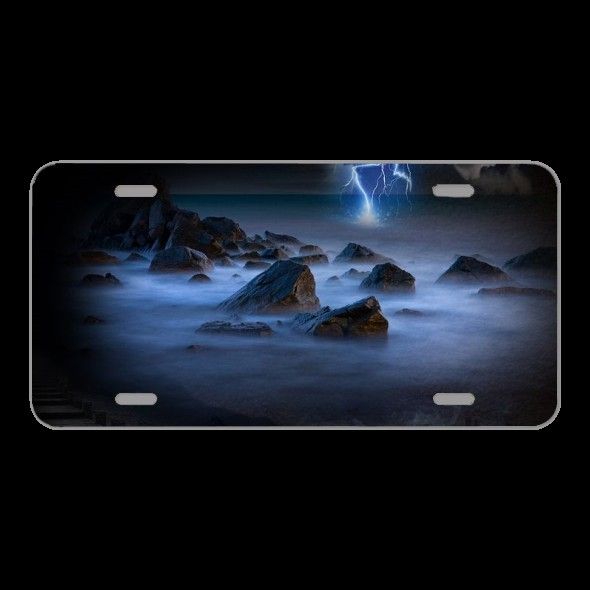 License Plate Novelty Car Front Lightnings Ocean Night Rough Clouds