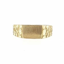 Men’s 10k Yellow Gold Rectangular Signet Ring with Textured Nugget Band Size 9 GP3137530