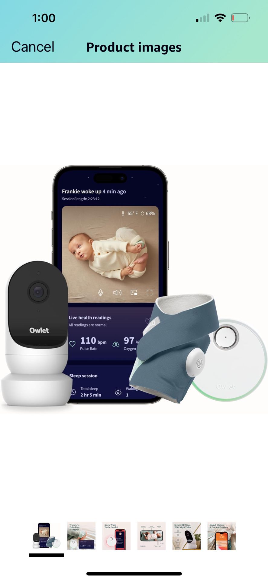 Owlet Dream Duo 2 Smart Baby Monitor - 1080p HD Video Baby Monitor with Dream Sock - Baby Foot Monitor and Sensor Tracks Heartbeat and Oxygen Levels i