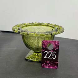Vintage Green Indiana Glass Lorraine Lace Compote Pedestal Low Sherbet Dish