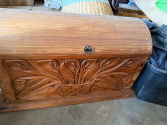 Hand-Carved Wooden Dome Trunk Chest