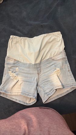 Maternity Distressed Denim Jean Shorts