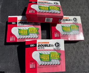 One Pack of 8: Sylvania Double Life 100W Soft White Light Bulbs (Sealed)