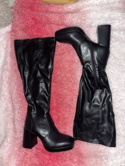 Faux Leather Wide Calf Knee High Boots 