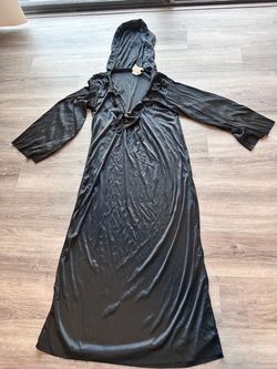 Black Satin Hooded Maxi Robe