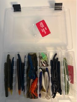 Bass Pro Tackle Box full of bass soft plastics
