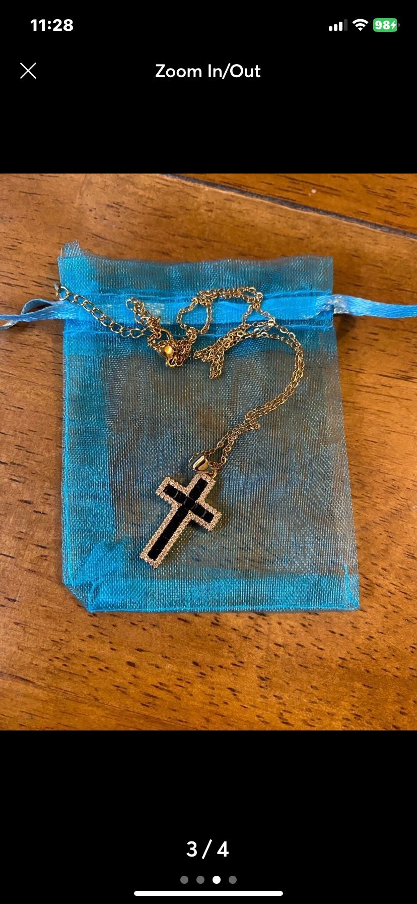 Gold And Black Sapphire Cross Necklace