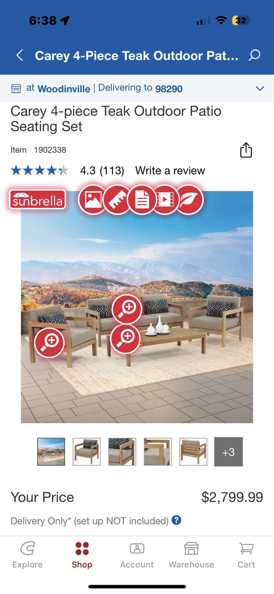 Carey 4-piece Teak Outdoor Patio Seating Set