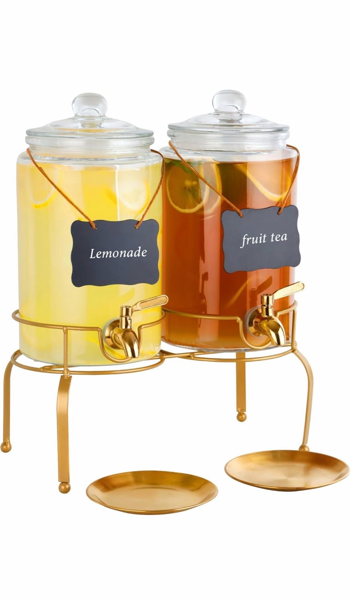 2 Set 1 Gallon Gold Beverage Dispensers with Stand, 2 Coaster