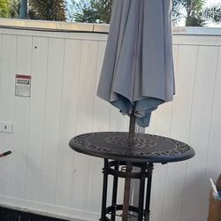 Cast Aluminum Bar Height Patio Table with Umbrella and Base