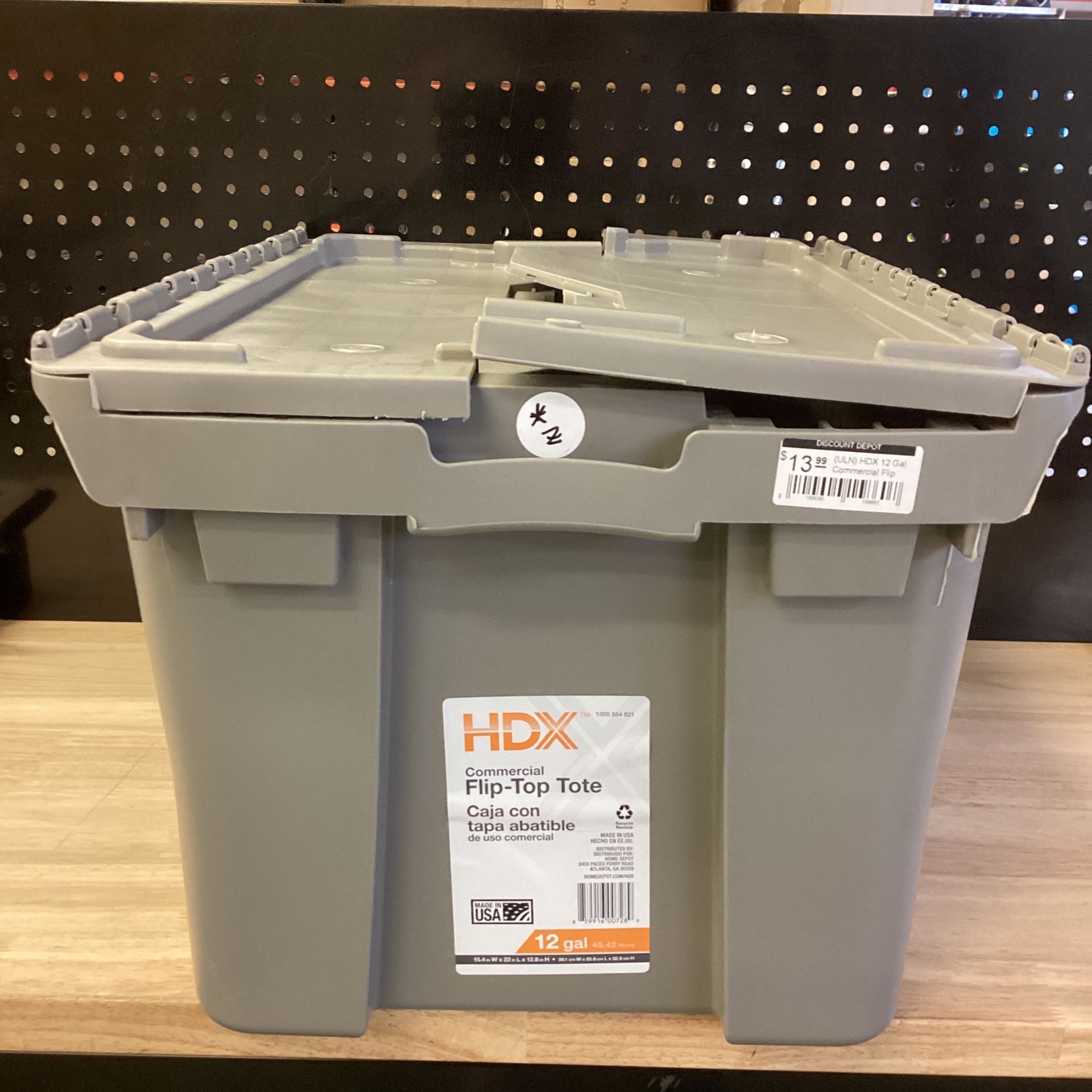 HDX 12 Gal. Commercial Flip Top Storage Tote in Gray